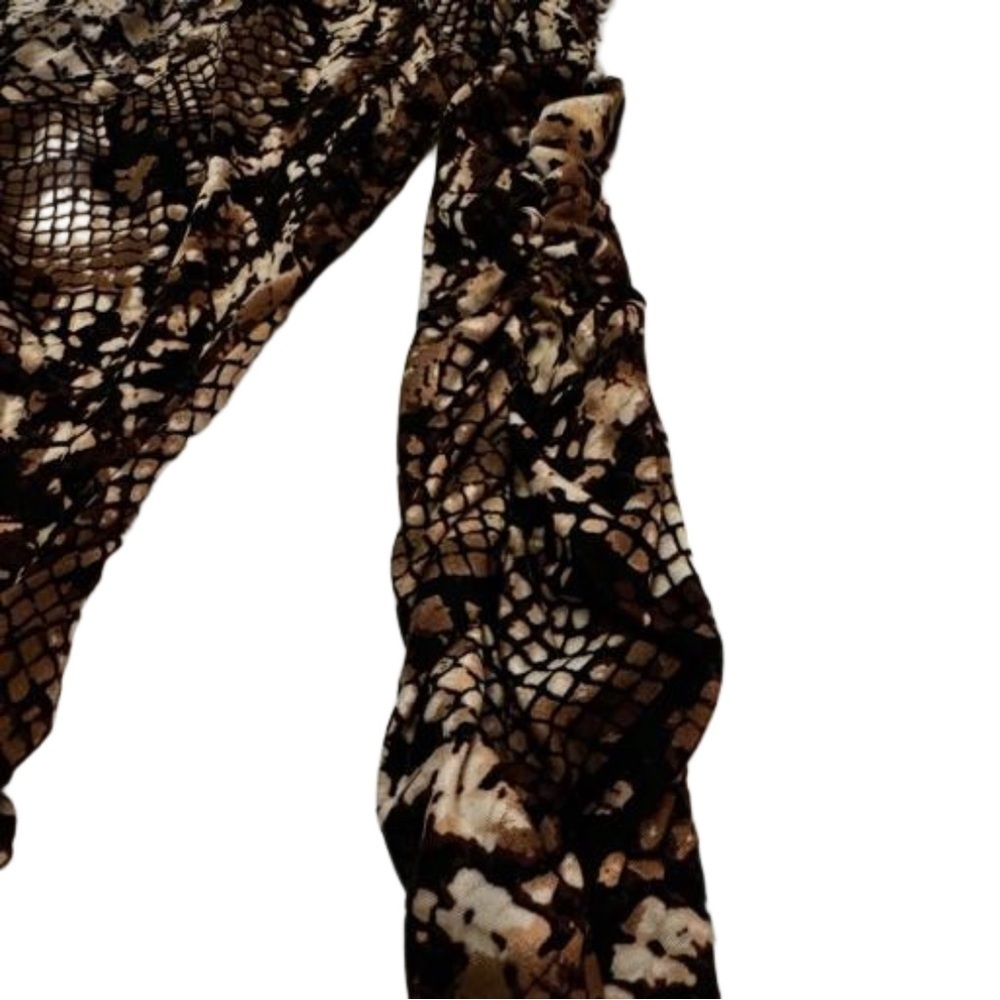 Body Central Brown Snakeskin Print 3/4 Sleeve Top Shirt Tee Size Small Ruching - Picture 6 of 11